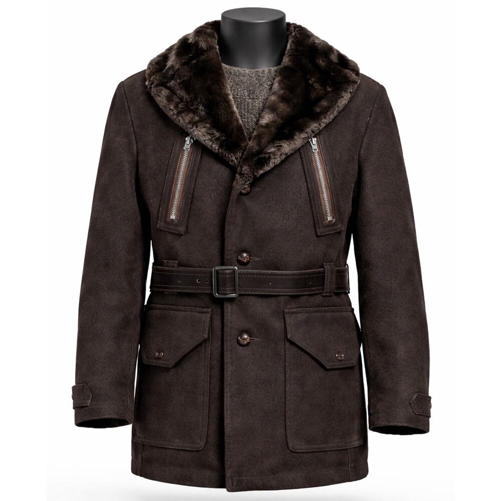 Vtg Austrian Loden Trachten Coat Roos Atkins Faux Fur Collar Mens 38 42 Brown